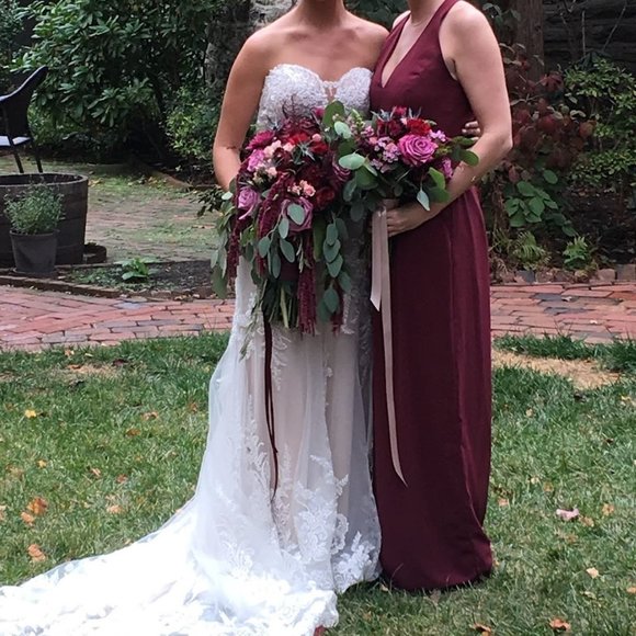 Dessy Group Cabernet V-Neck Backless Pleated Front Jumpsuit - Picture 3 of 5